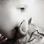 lonely young girl holding a cat who is offering emotional support to the girl.